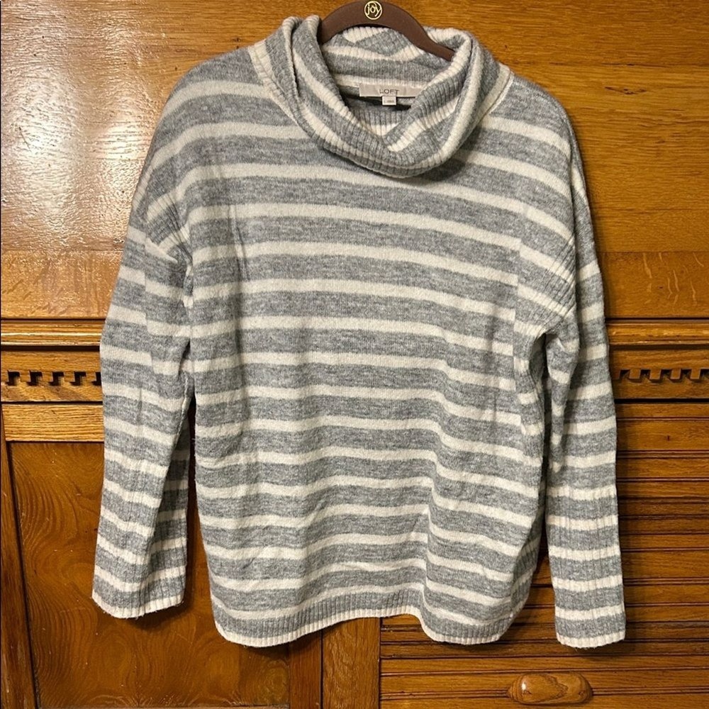 Loft Nautical Preppy Cottagecore Striped Cowl Neck Sweater Long Sleeve Knit - Picture 1 of 9